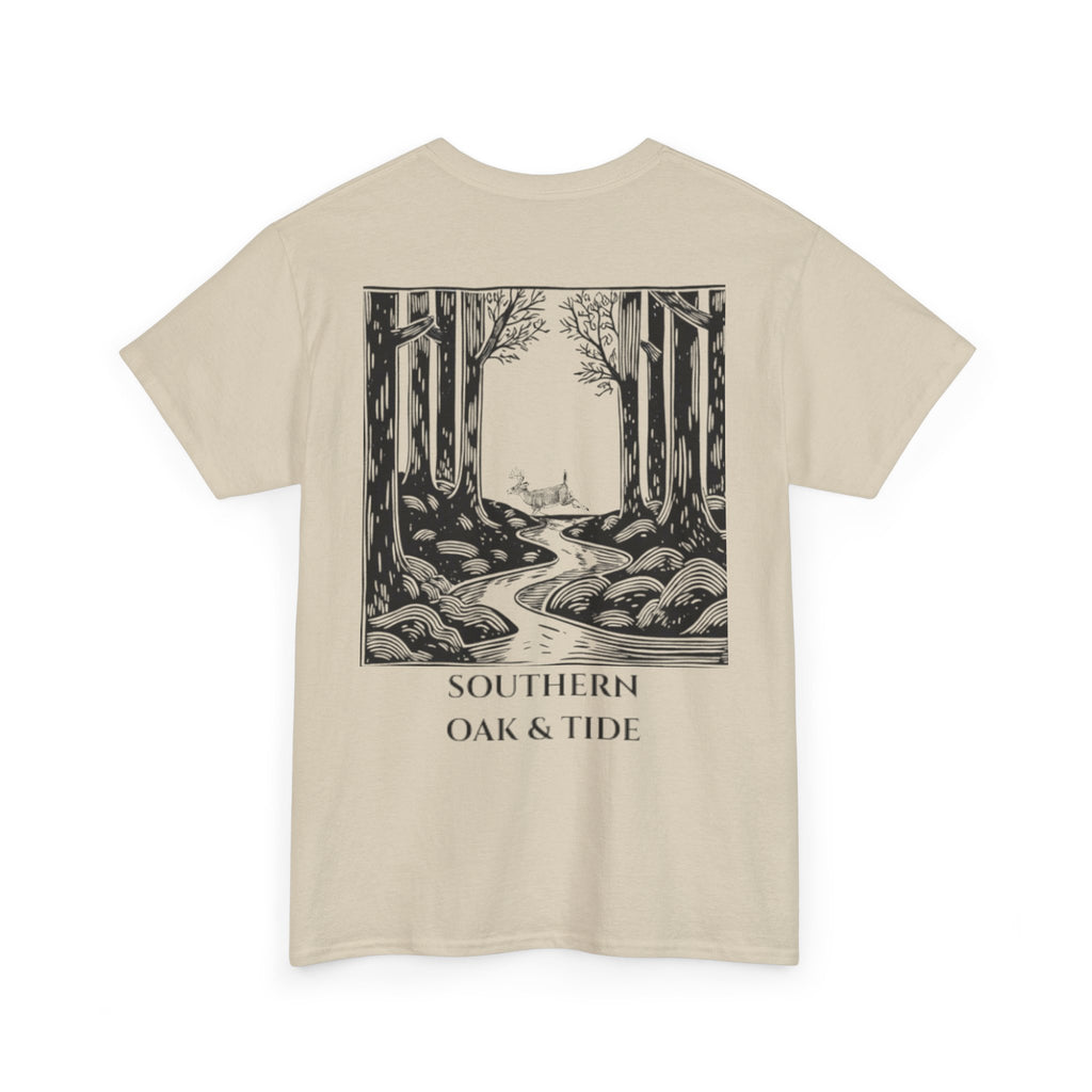 Unisex Heavy Cotton Tee(deer jumping across stream)