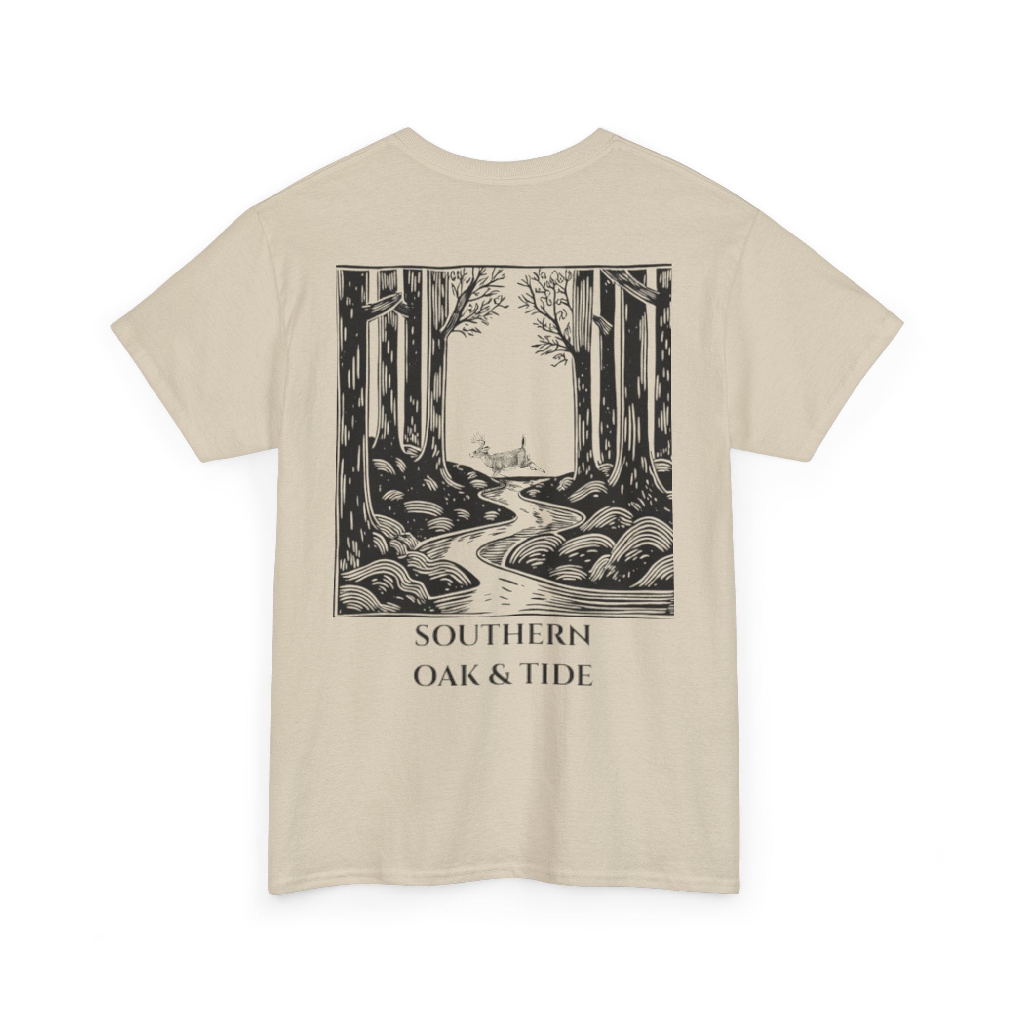 Unisex Heavy Cotton Tee(deer jumping across stream)