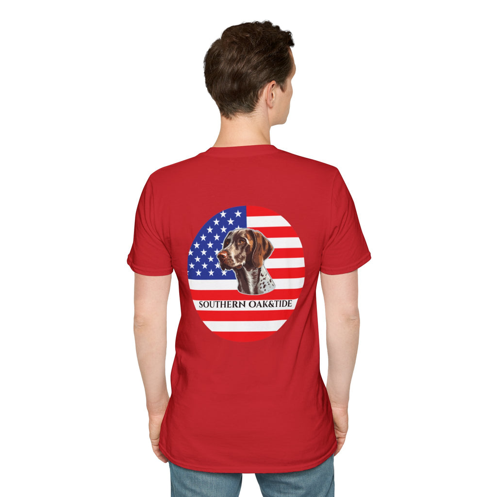 Patriotic Hunting Dog T-Shirt – “Southern Oak & Tide” USA Flag Tee