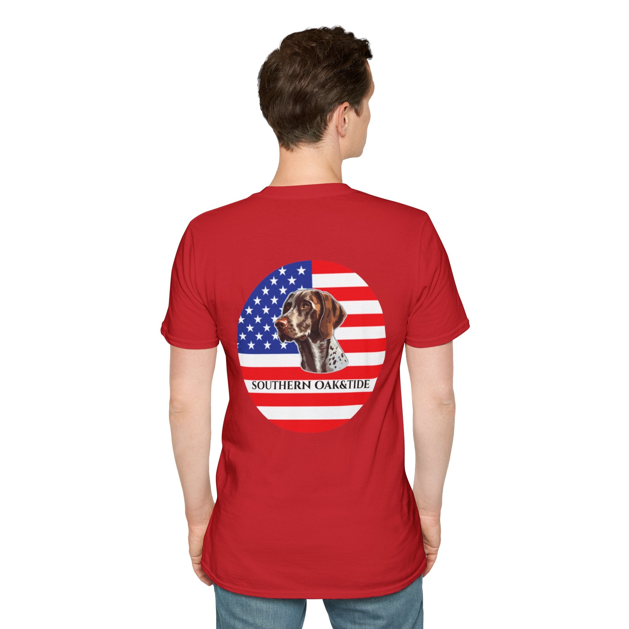 Patriotic Hunting Dog T-Shirt – “Southern Oak & Tide” USA Flag Tee