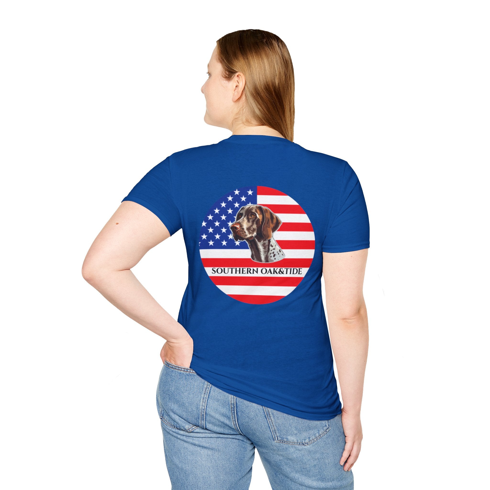 Patriotic Hunting Dog T-Shirt – “Southern Oak & Tide” USA Flag Tee