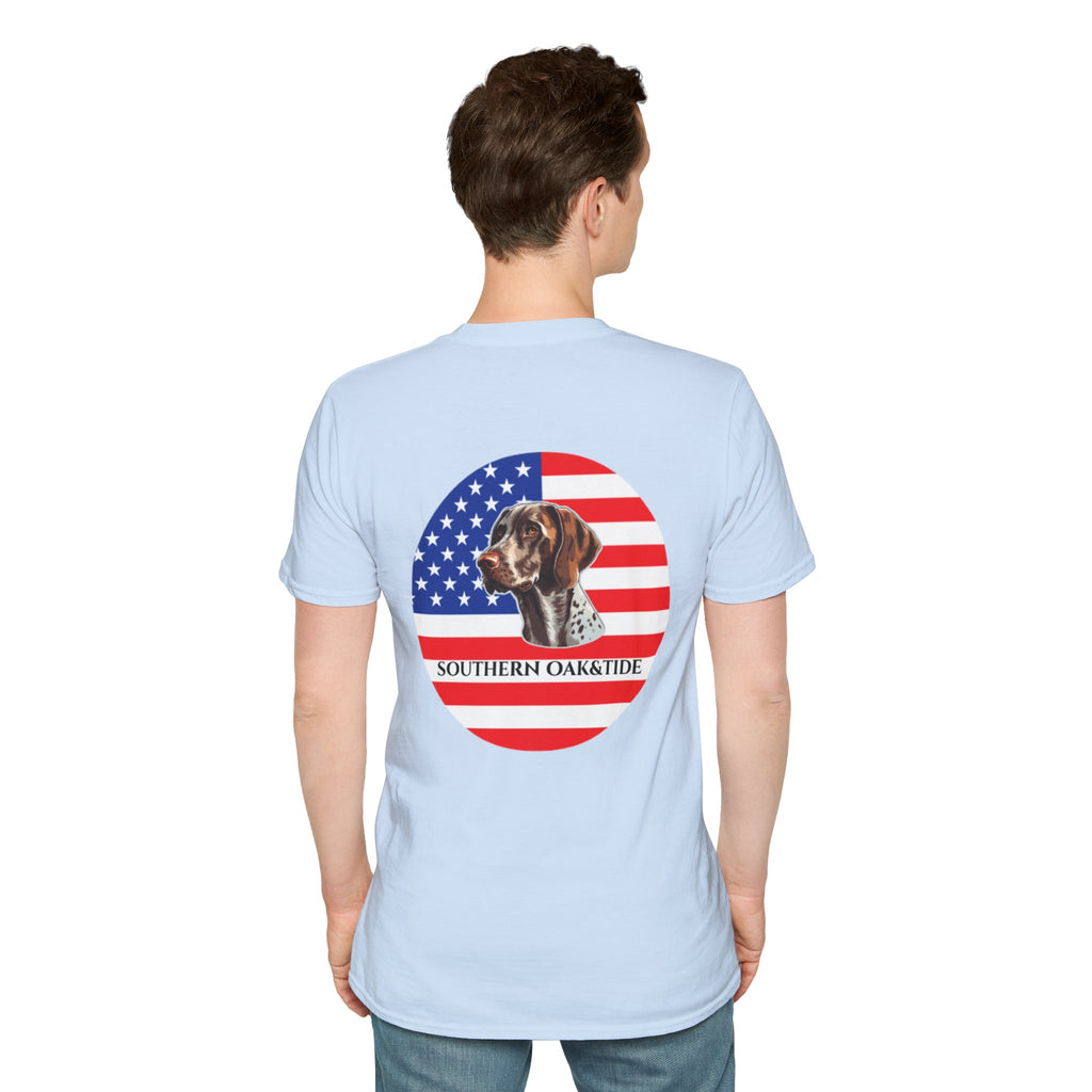 Patriotic Hunting Dog T-Shirt – “Southern Oak & Tide” USA Flag Tee