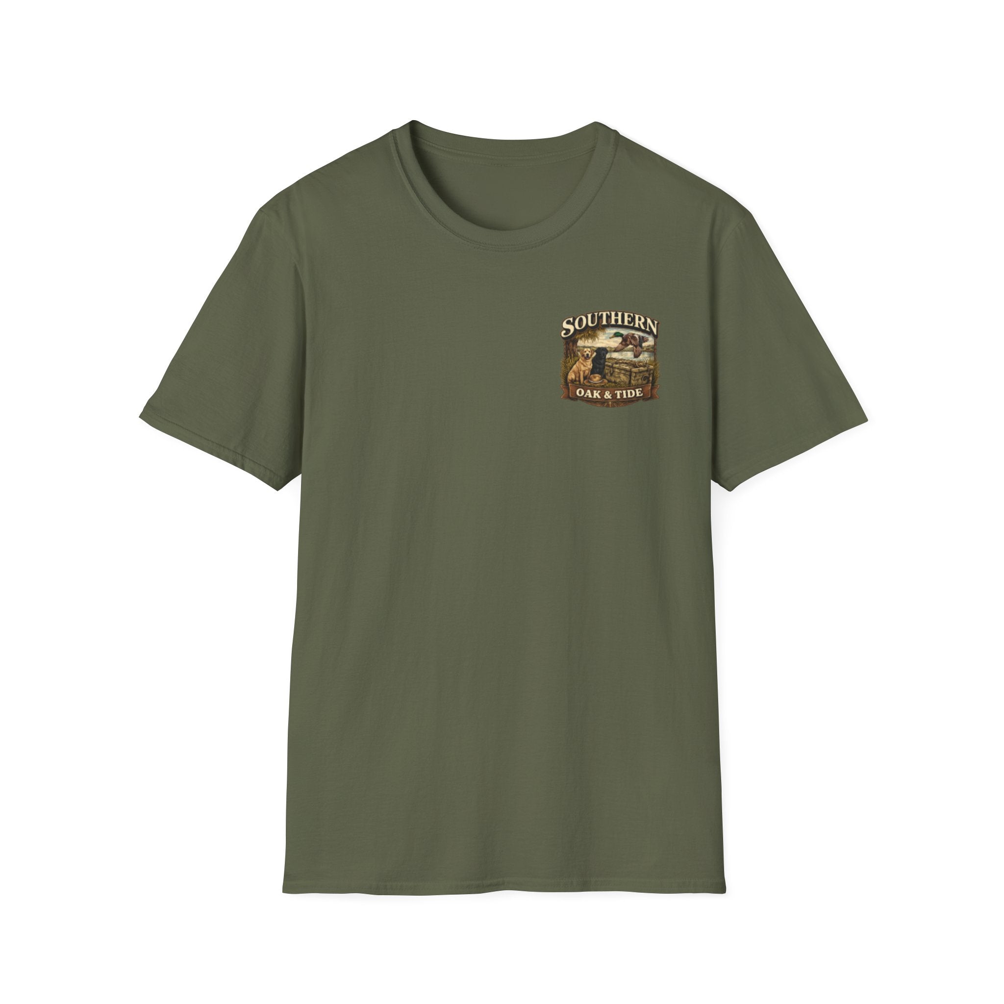 Southern Oak & Tide T-Shirt — Hunting Dogs, Duck & Sunset Graphic Tee
