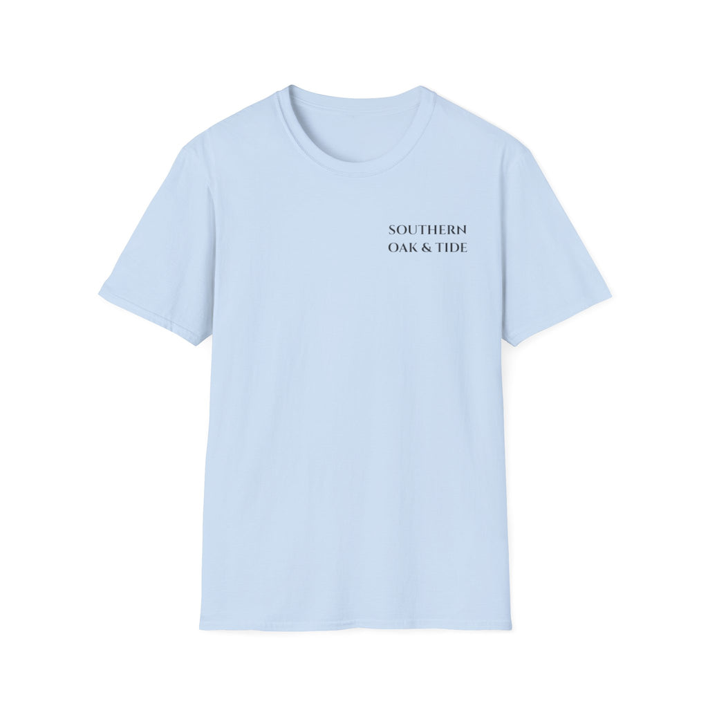 Southern Oaktide Fishing Tee — Sunset Boat Graphic T-Shirt