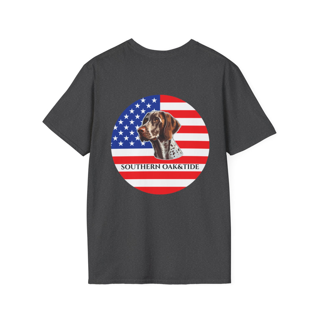 Patriotic Hunting Dog T-Shirt – “Southern Oak & Tide” USA Flag Tee