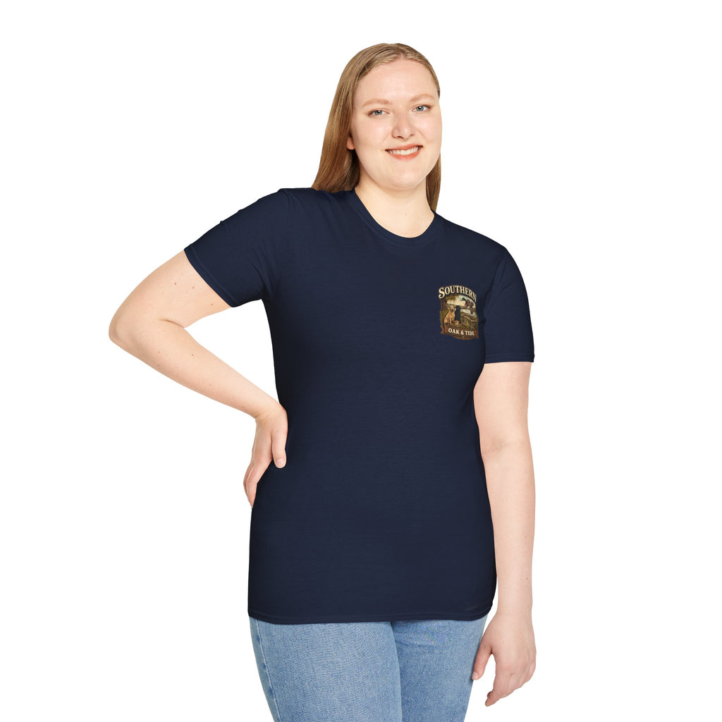 Southern Oak & Tide T-Shirt — Hunting Dogs, Duck & Sunset Graphic Tee