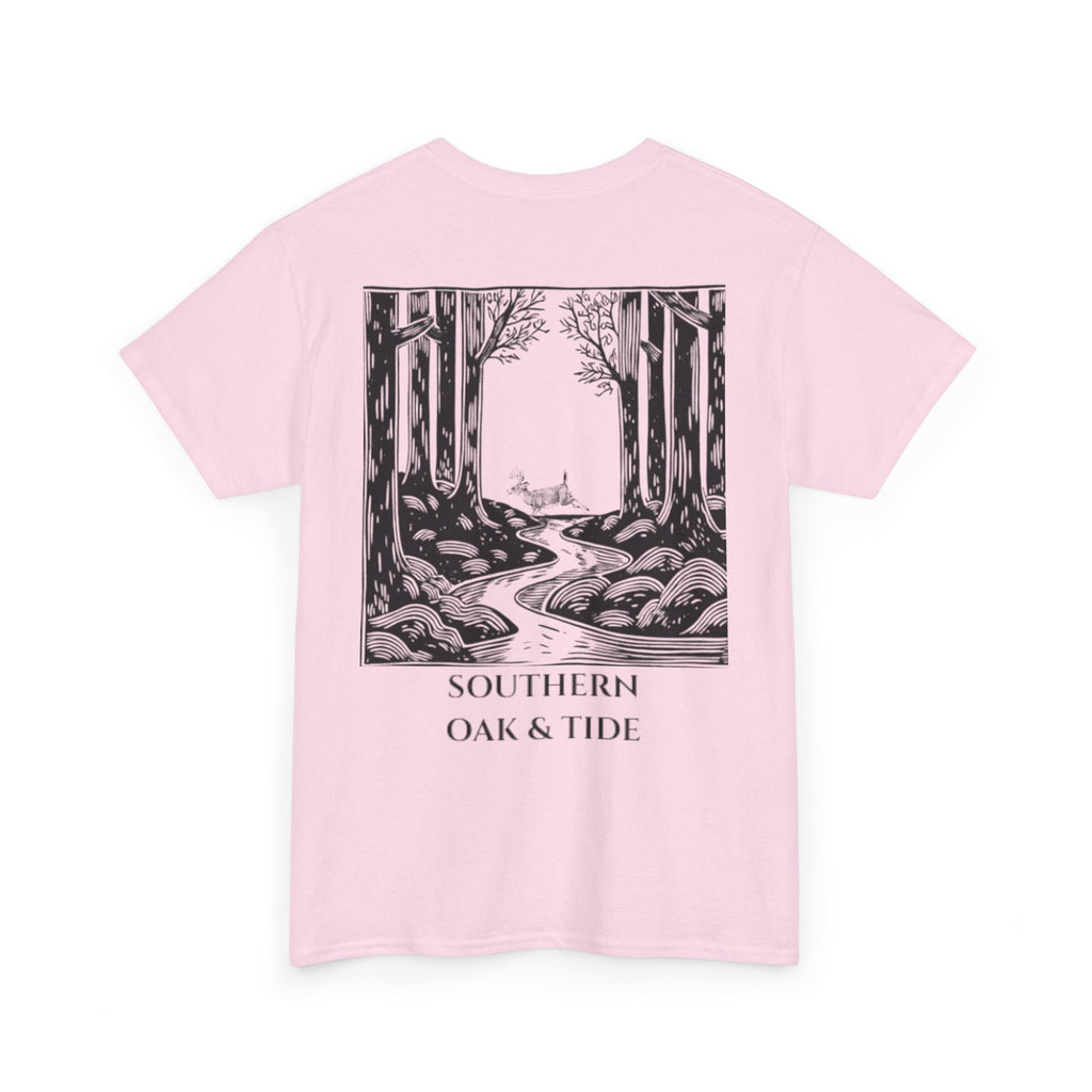 Unisex Heavy Cotton Tee(deer jumping across stream)
