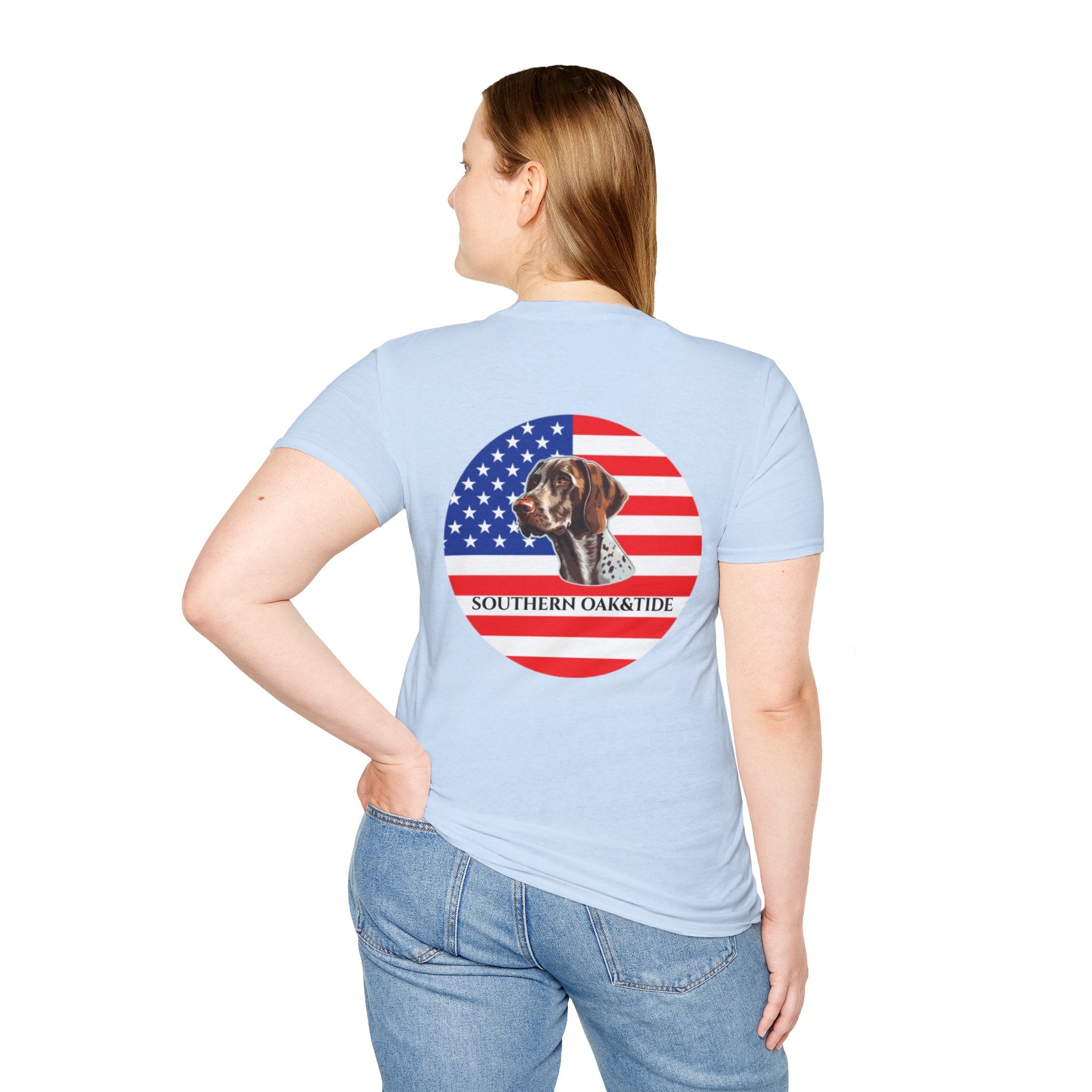 Patriotic Hunting Dog T-Shirt – “Southern Oak & Tide” USA Flag Tee