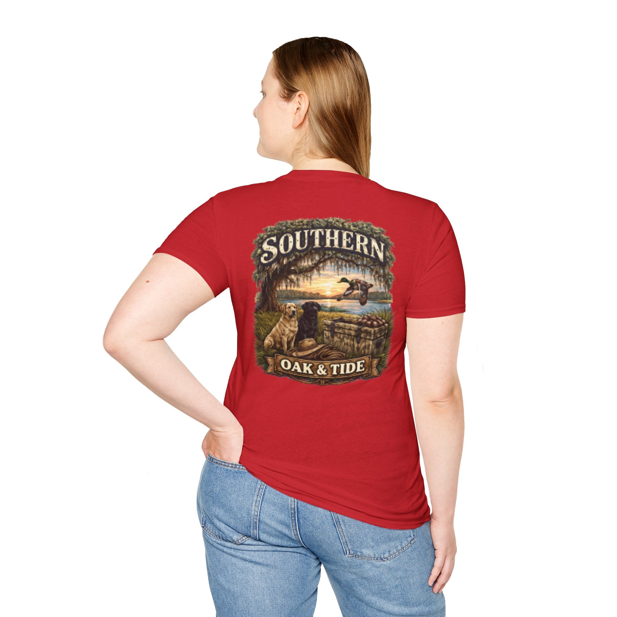 Southern Oak & Tide T-Shirt — Hunting Dogs, Duck & Sunset Graphic Tee