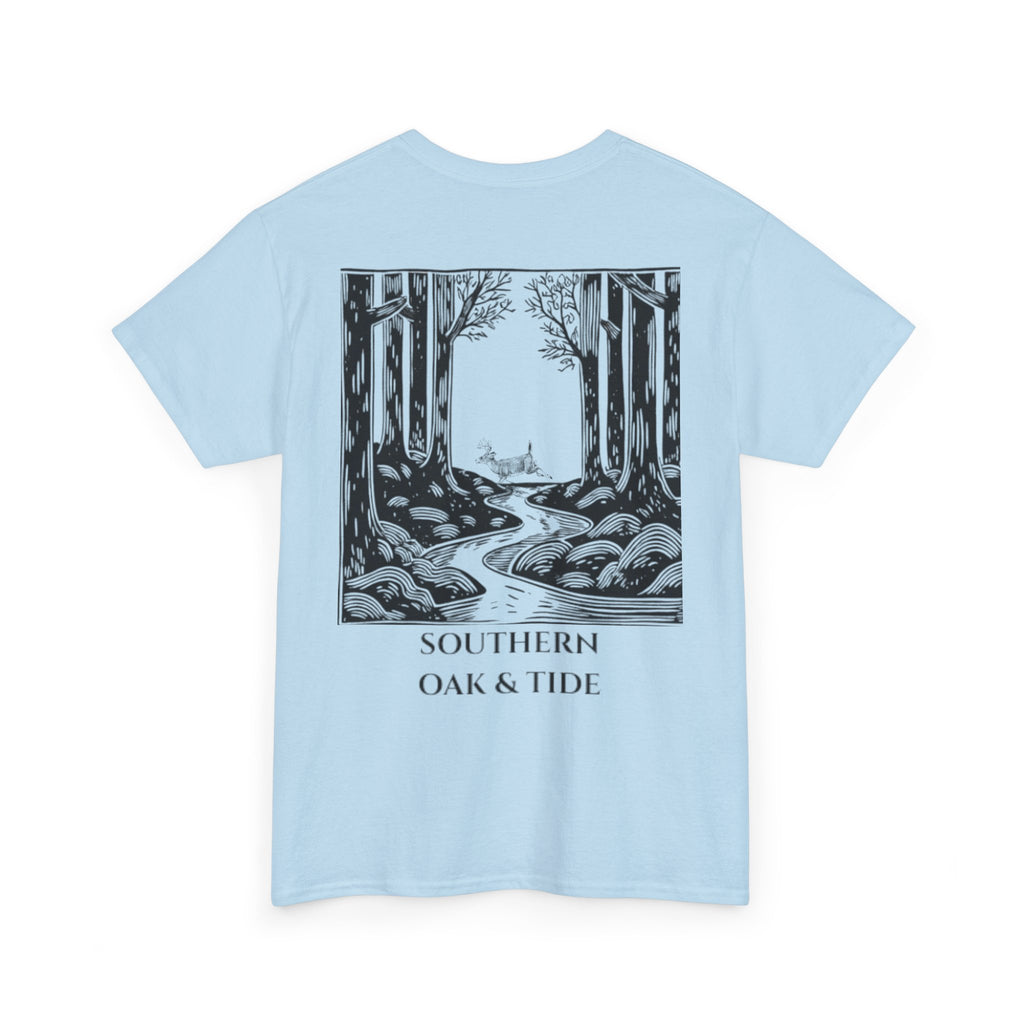 Unisex Heavy Cotton Tee(deer jumping across stream)