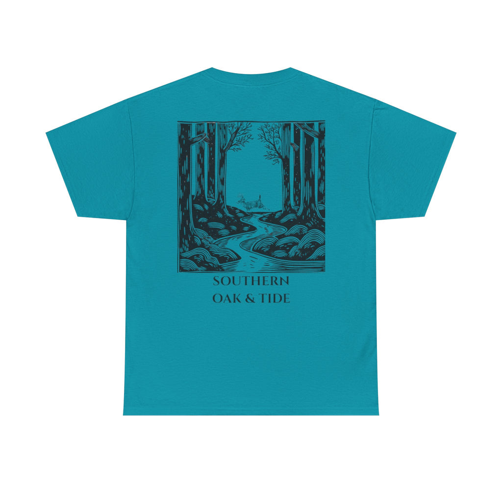 Unisex Heavy Cotton Tee(deer jumping across stream)