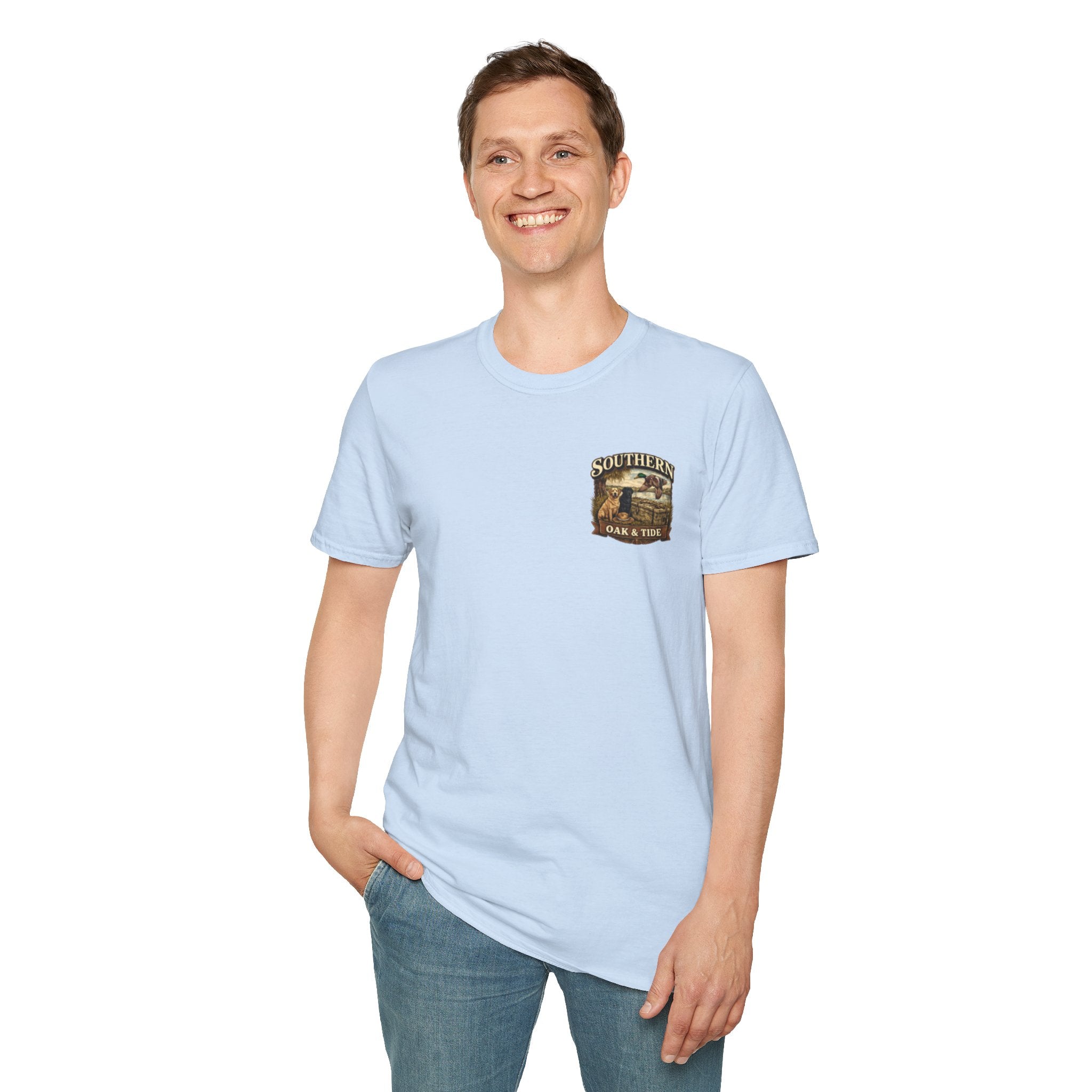 Southern Oak & Tide T-Shirt — Hunting Dogs, Duck & Sunset Graphic Tee