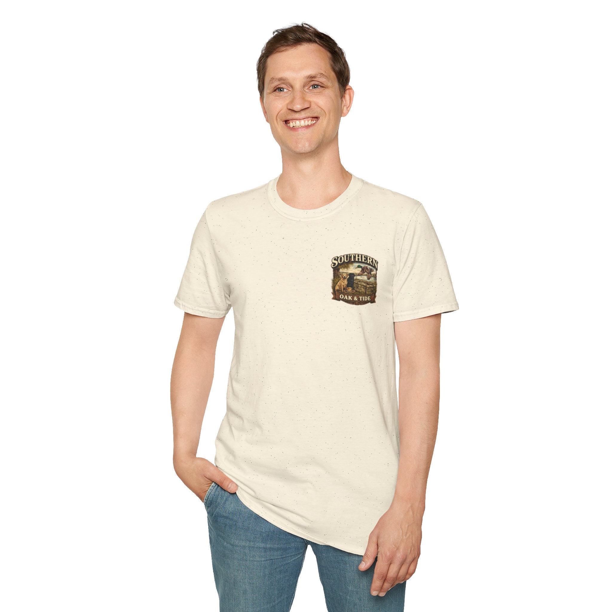 Southern Oak & Tide T-Shirt — Hunting Dogs, Duck & Sunset Graphic Tee