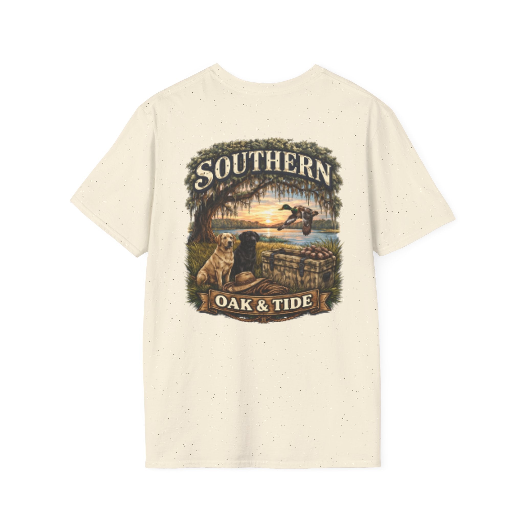 Southern Oak & Tide T-Shirt — Hunting Dogs, Duck & Sunset Graphic Tee