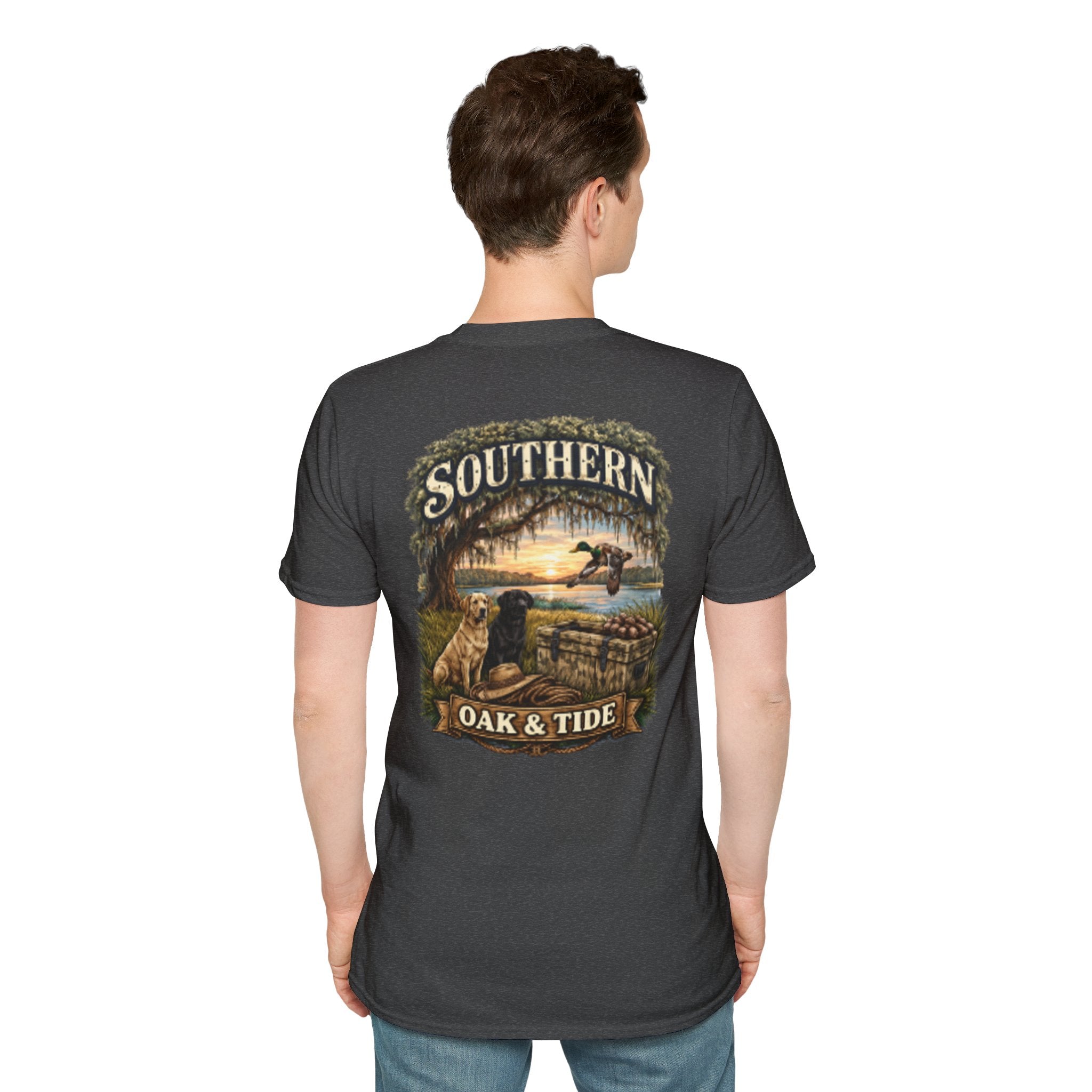 Southern Oak & Tide T-Shirt — Hunting Dogs, Duck & Sunset Graphic Tee