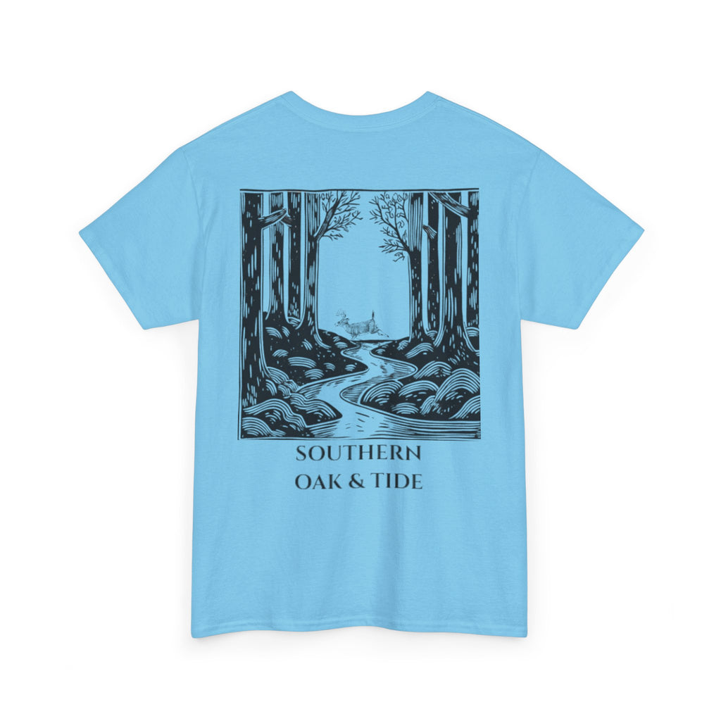 Unisex Heavy Cotton Tee(deer jumping across stream)
