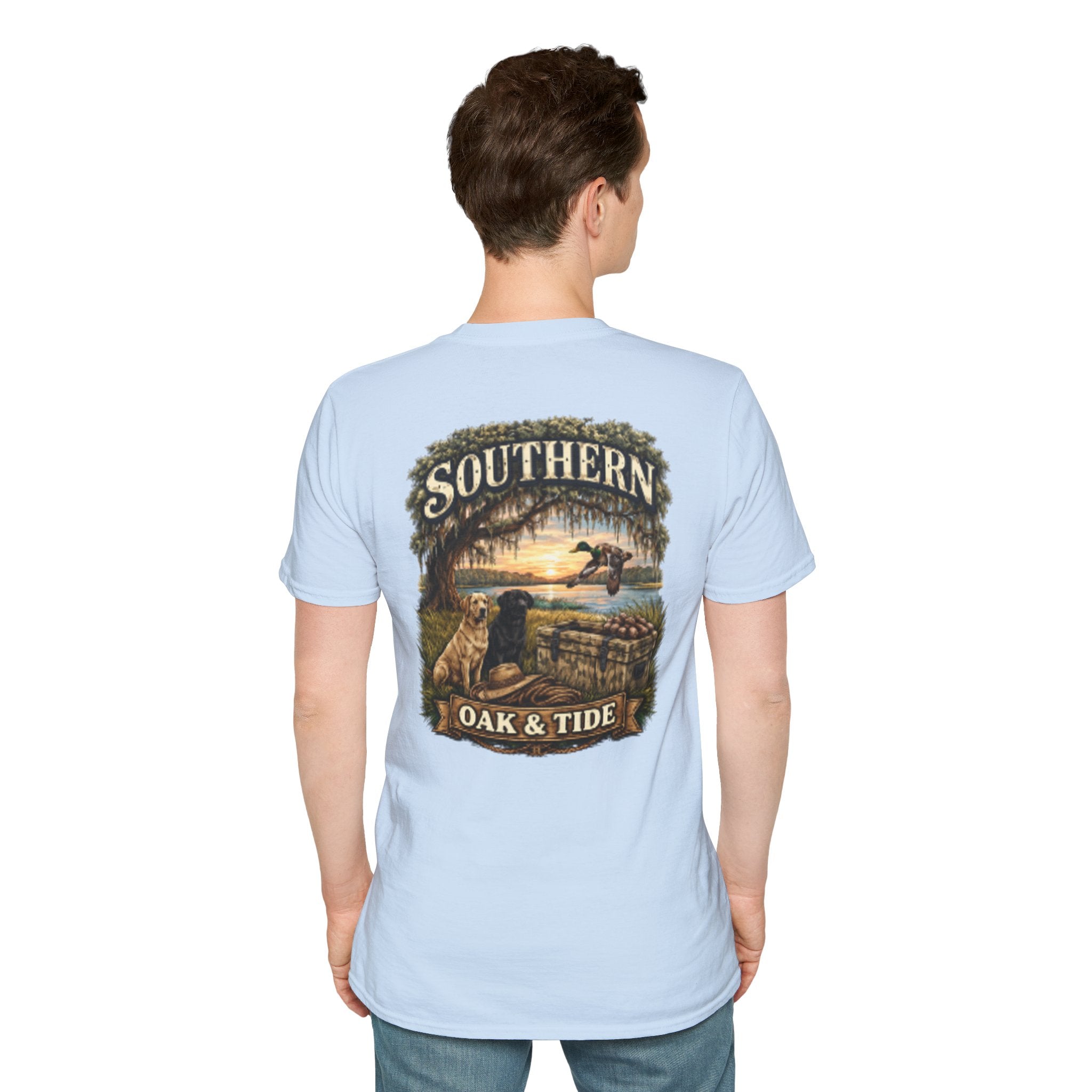 Southern Oak & Tide T-Shirt — Hunting Dogs, Duck & Sunset Graphic Tee
