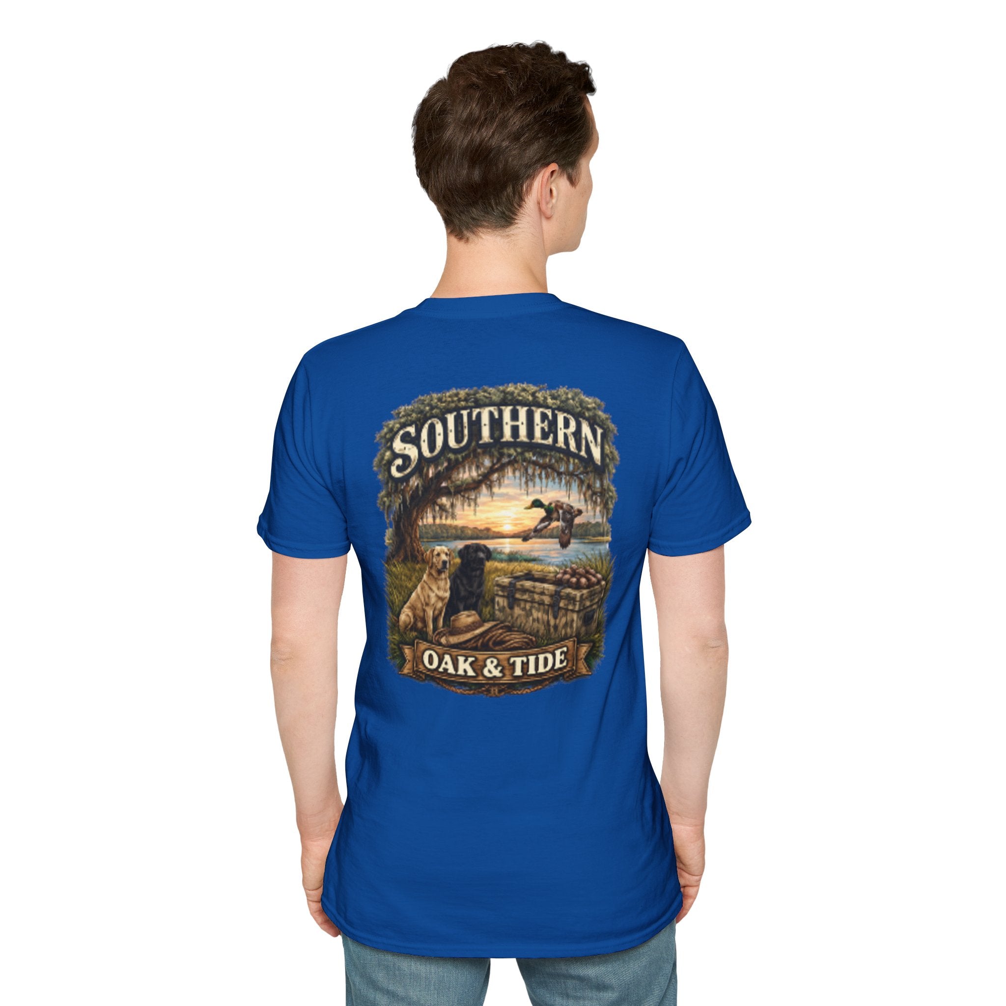 Southern Oak & Tide T-Shirt — Hunting Dogs, Duck & Sunset Graphic Tee