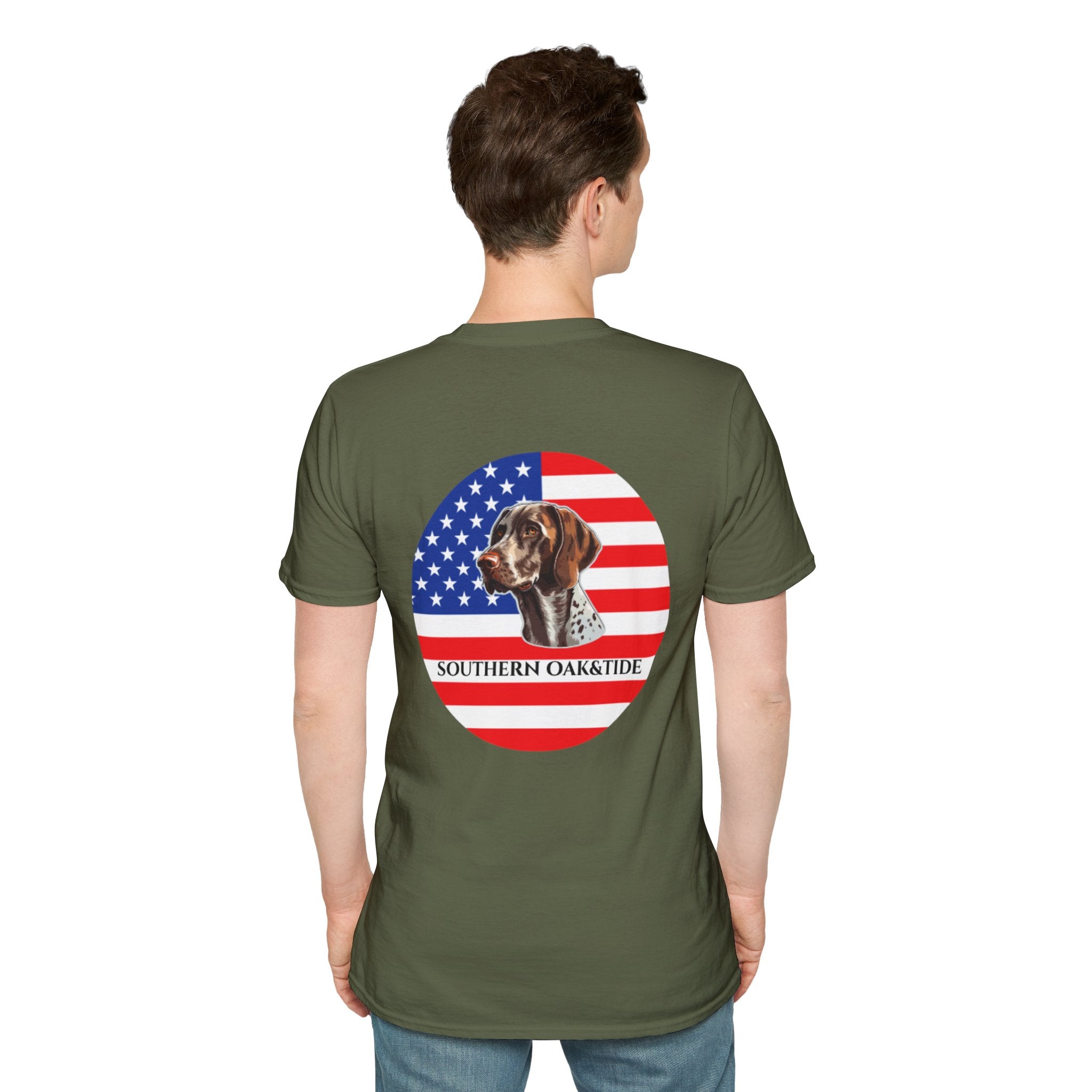 Patriotic Hunting Dog T-Shirt – “Southern Oak & Tide” USA Flag Tee