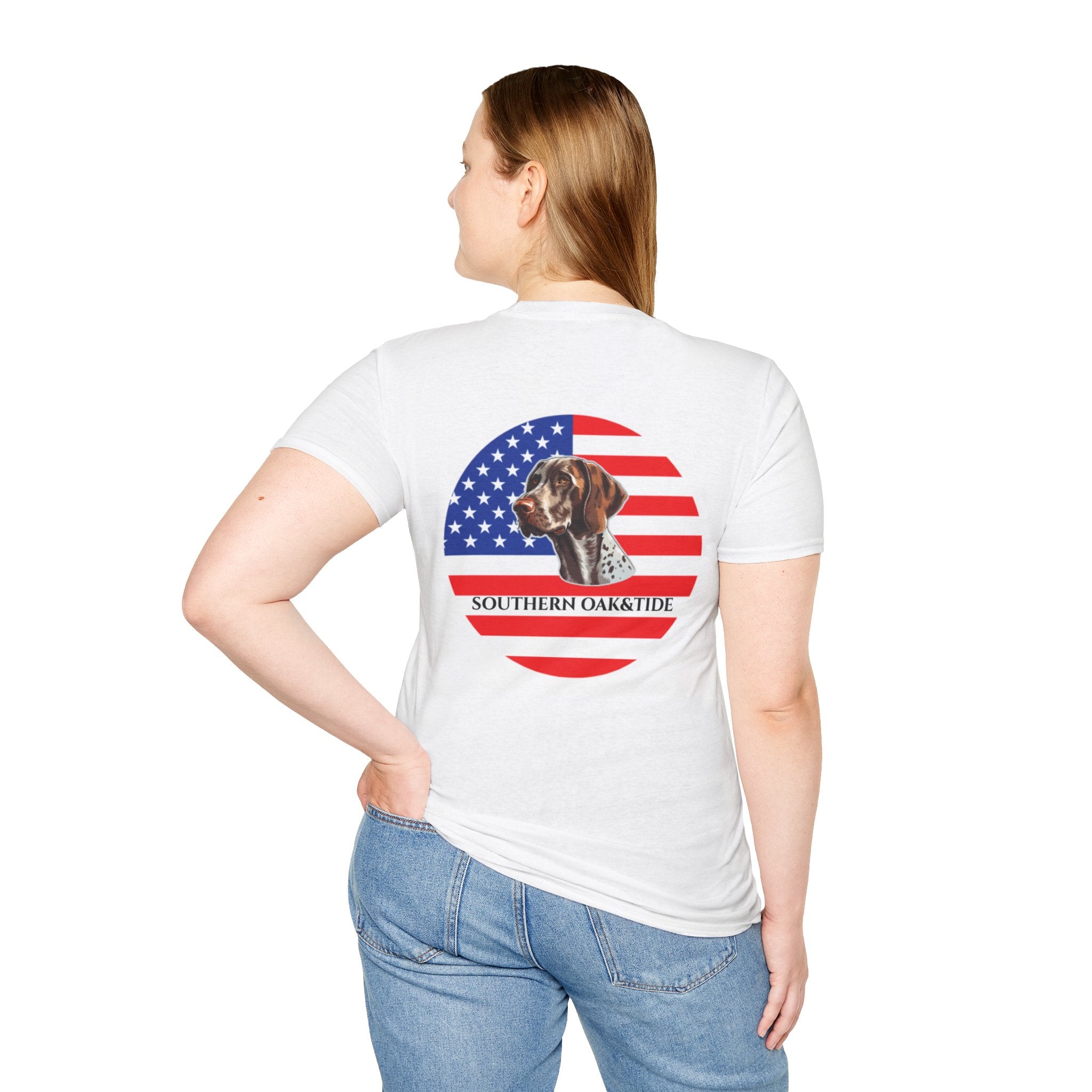 Patriotic Hunting Dog T-Shirt – “Southern Oak & Tide” USA Flag Tee