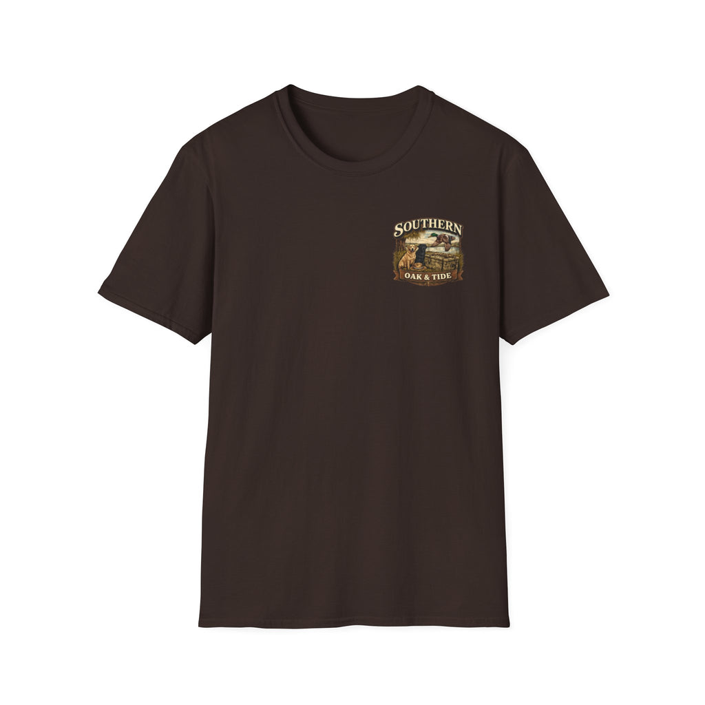 Southern Oak & Tide T-Shirt — Hunting Dogs, Duck & Sunset Graphic Tee