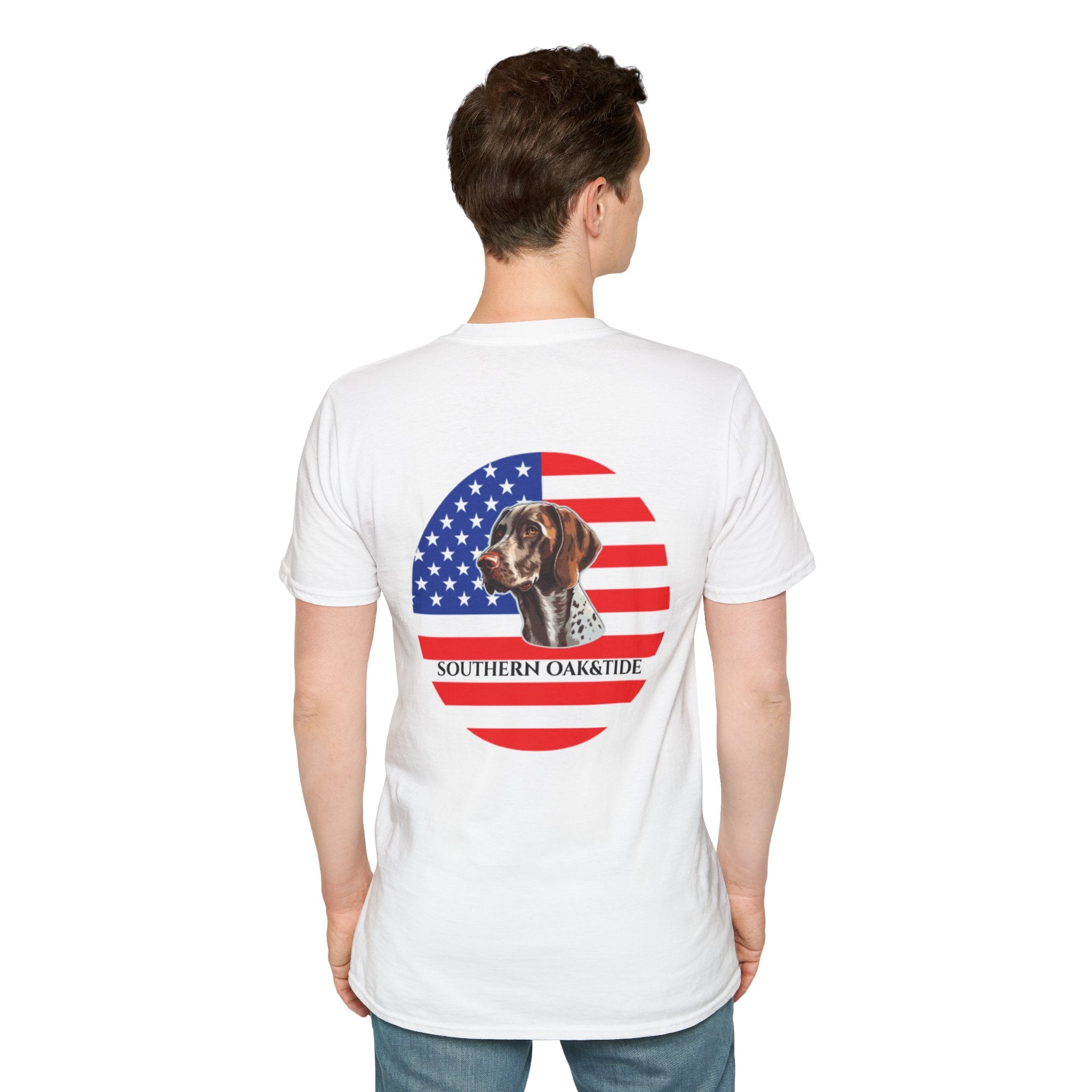 Patriotic Hunting Dog T-Shirt – “Southern Oak & Tide” USA Flag Tee