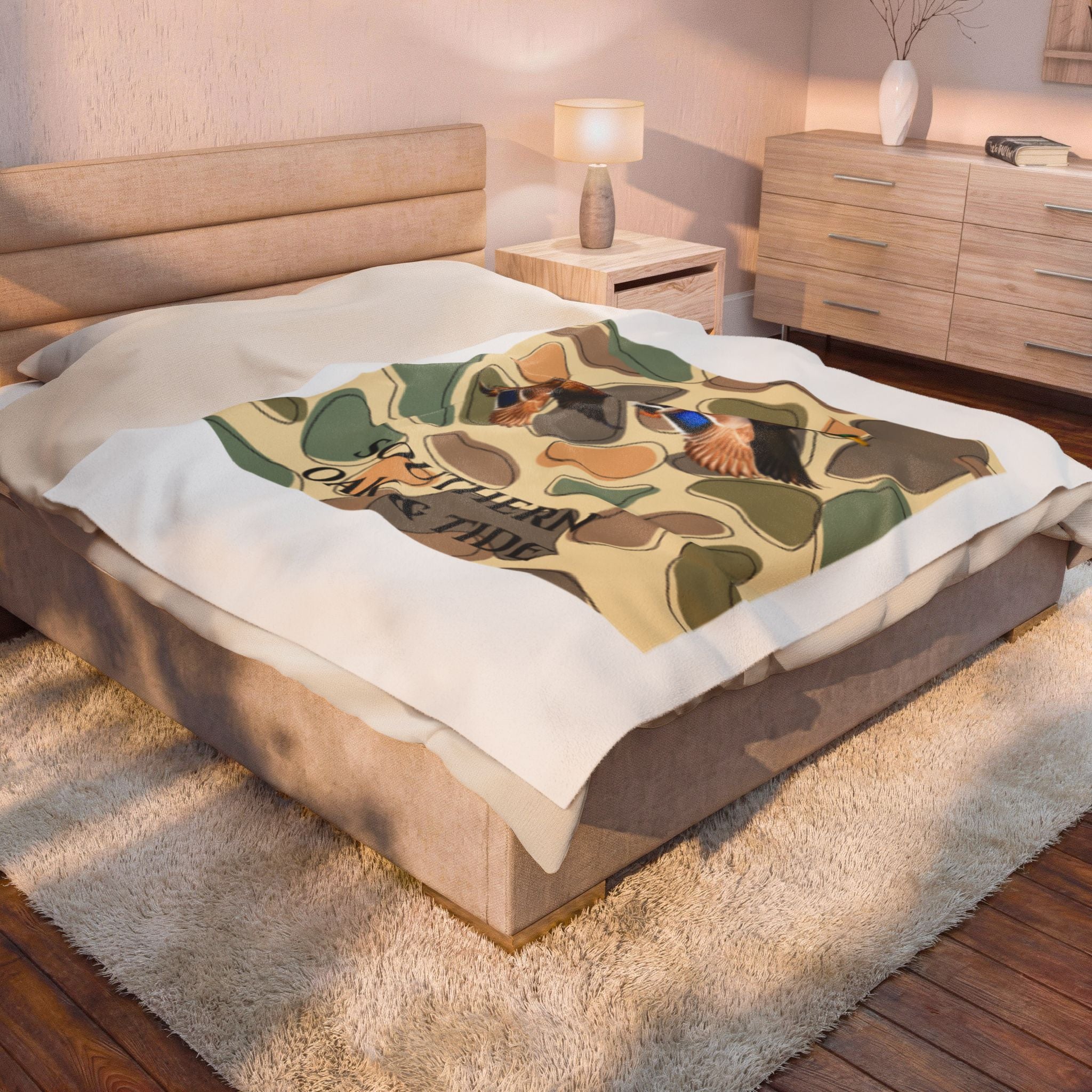 Mallard Ducks Camouflage Velveteen Plush Blanket | Southern Oak & Tide