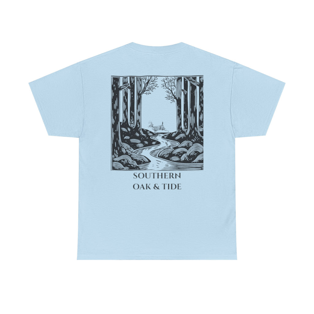 Unisex Heavy Cotton Tee(deer jumping across stream)