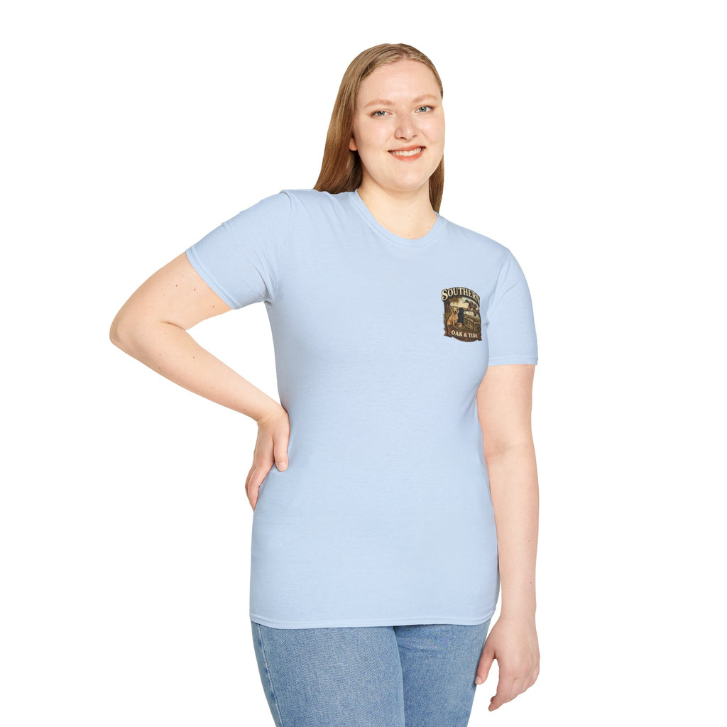 Southern Oak & Tide T-Shirt — Hunting Dogs, Duck & Sunset Graphic Tee