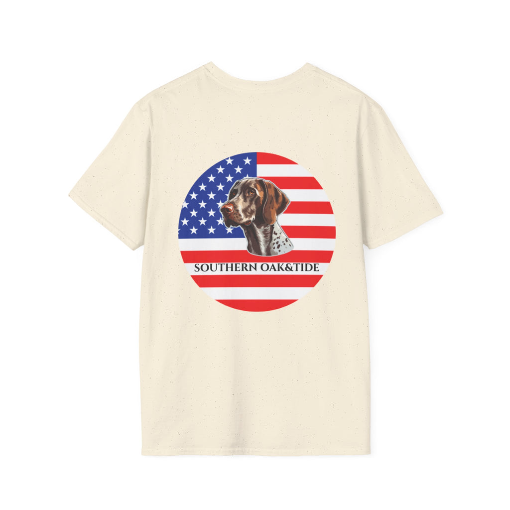 Patriotic Hunting Dog T-Shirt – “Southern Oak & Tide” USA Flag Tee