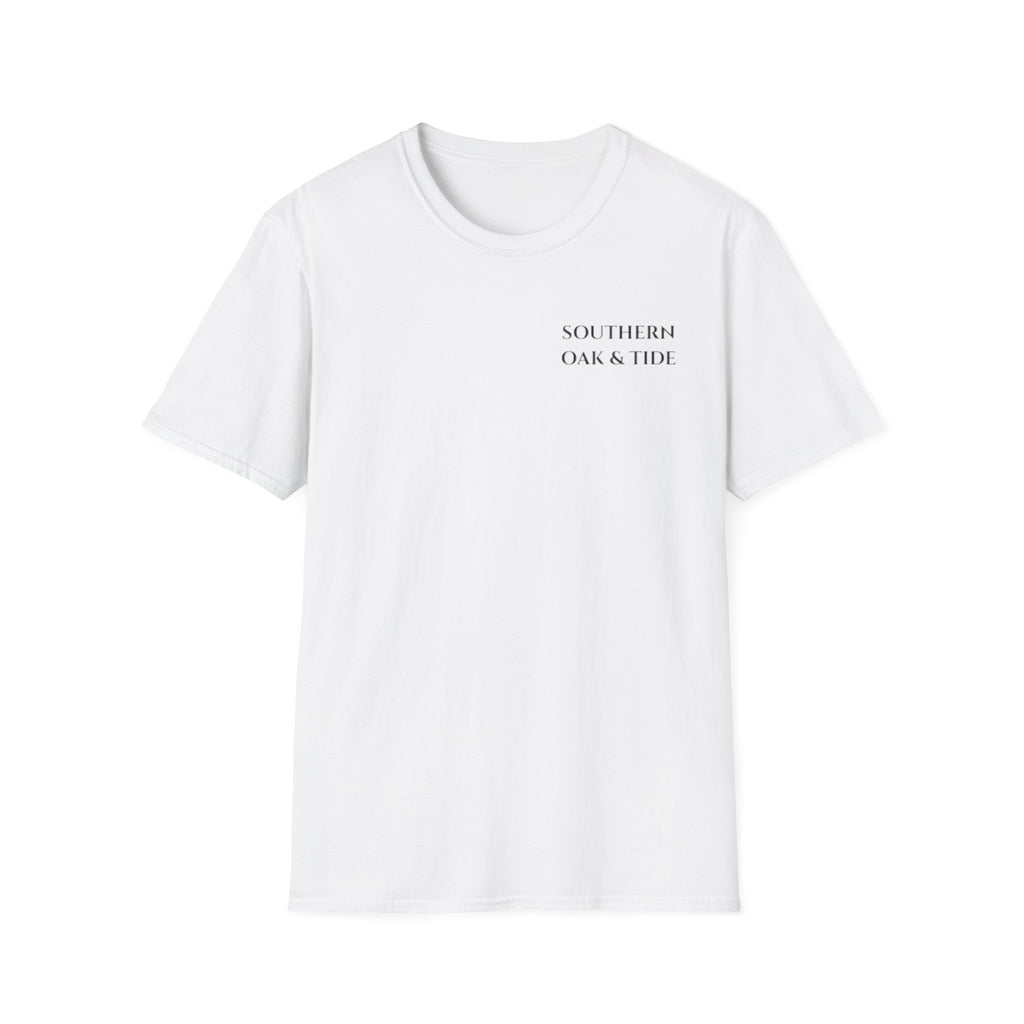 Southern Oaktide Fishing Tee — Sunset Boat Graphic T-Shirt