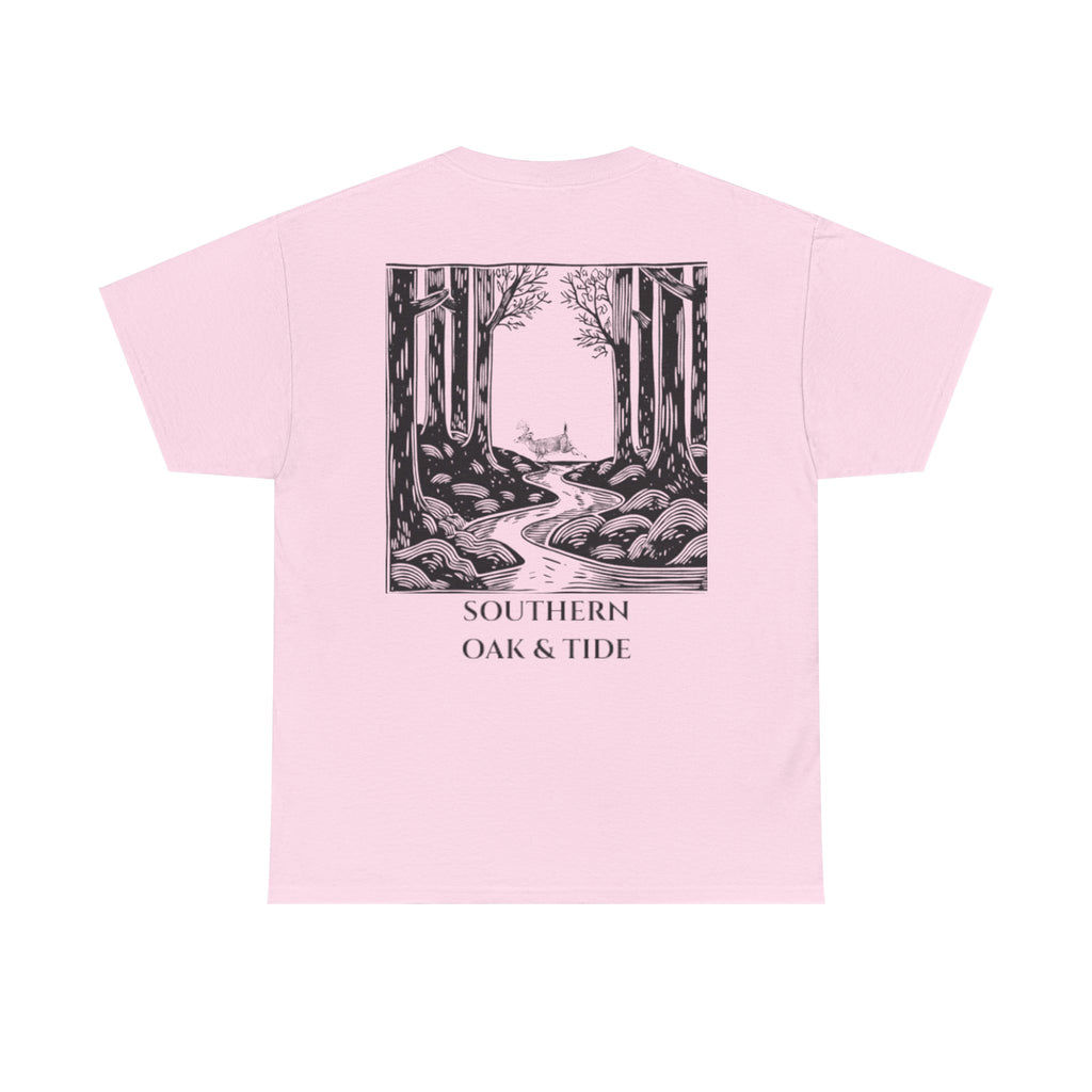 Unisex Heavy Cotton Tee(deer jumping across stream)