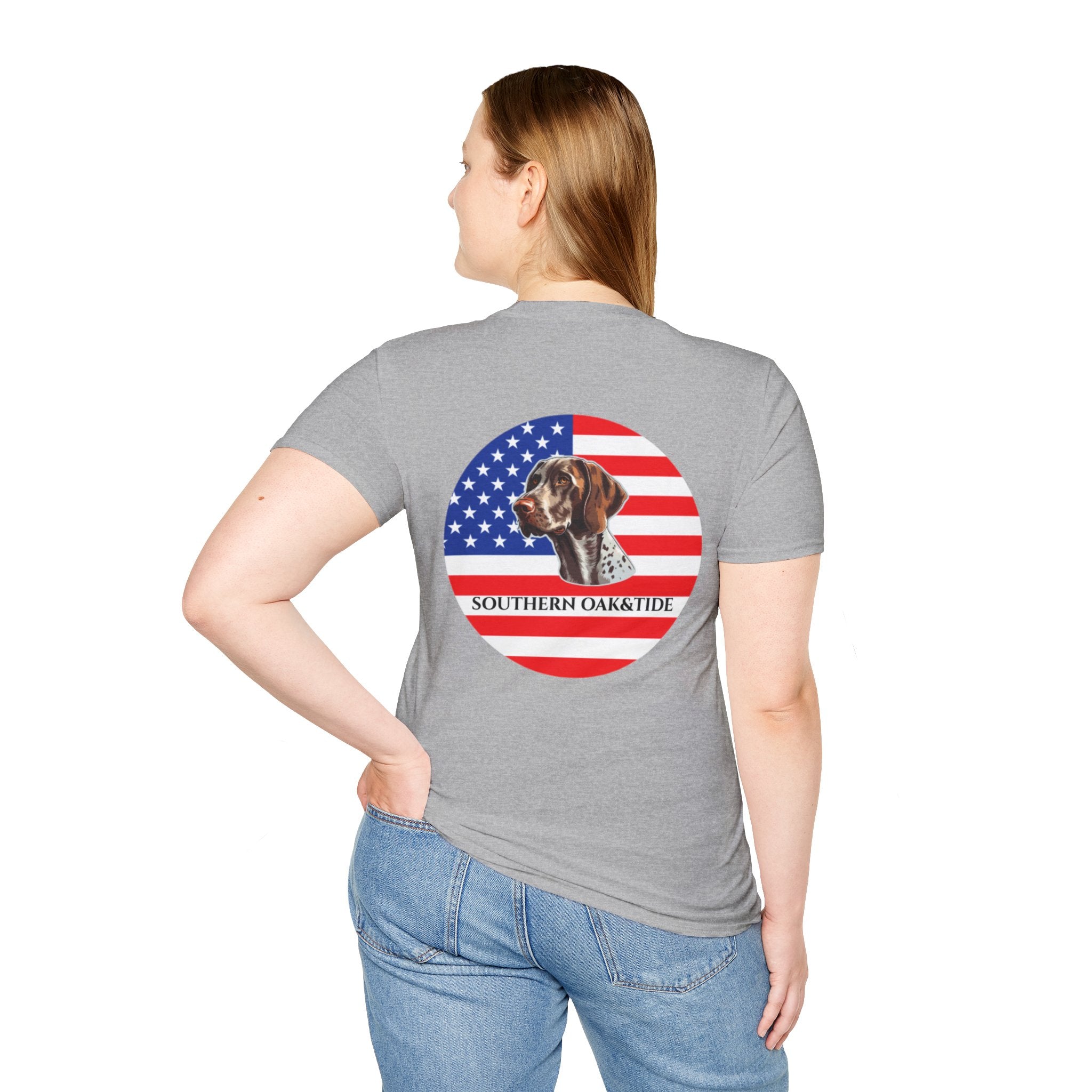 Patriotic Hunting Dog T-Shirt – “Southern Oak & Tide” USA Flag Tee