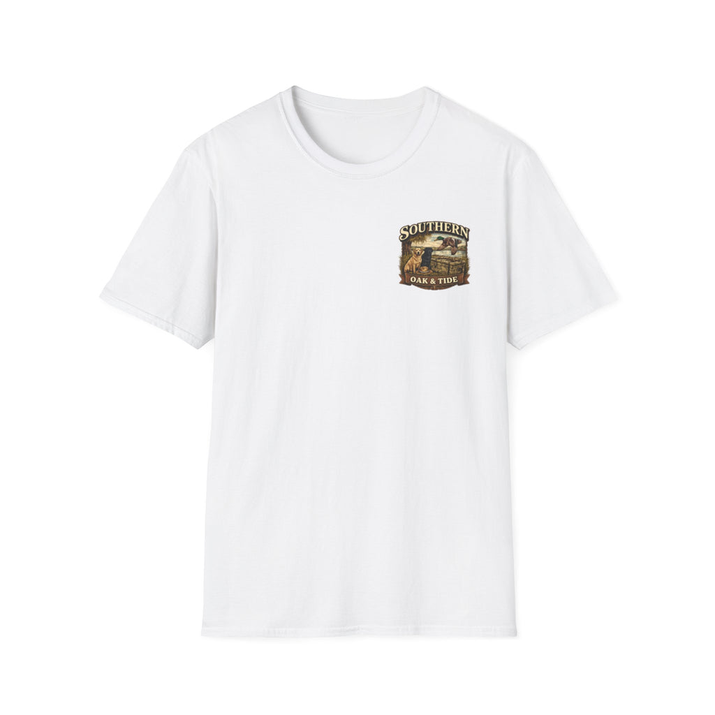Southern Oak & Tide T-Shirt — Hunting Dogs, Duck & Sunset Graphic Tee