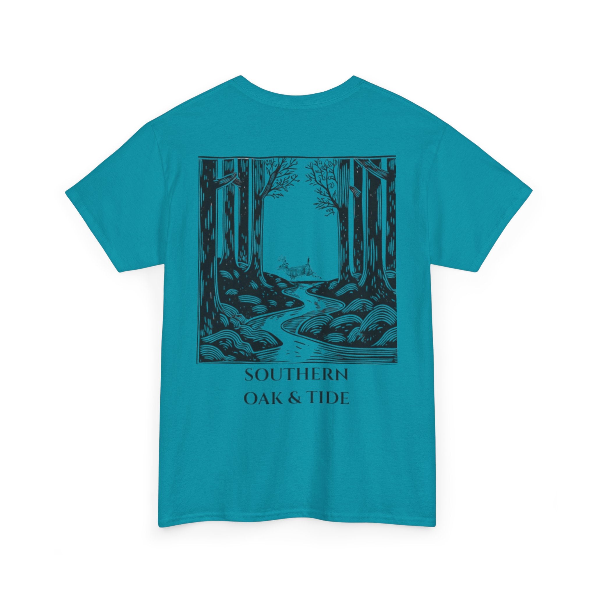 Unisex Heavy Cotton Tee(deer jumping across stream)