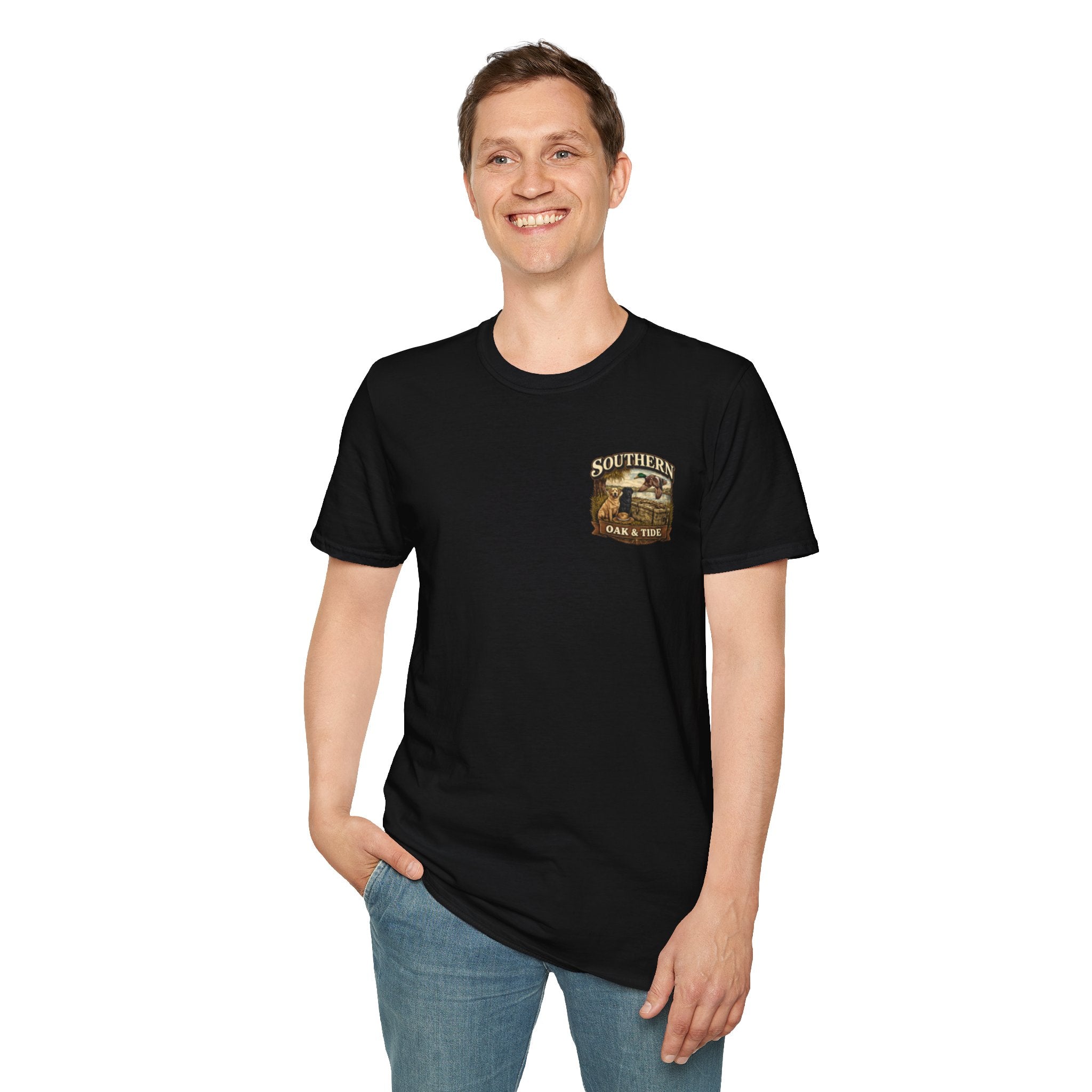 Southern Oak & Tide T-Shirt — Hunting Dogs, Duck & Sunset Graphic Tee