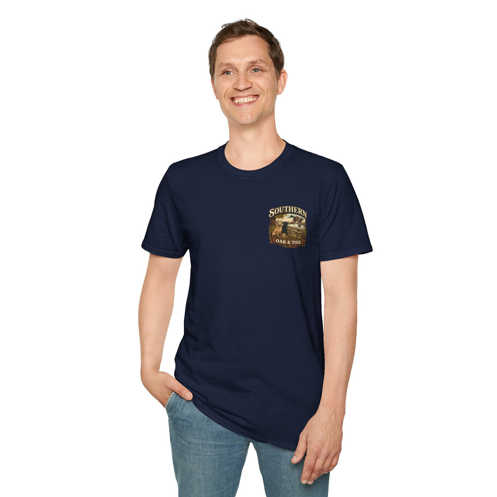 Southern Oak & Tide T-Shirt — Hunting Dogs, Duck & Sunset Graphic Tee