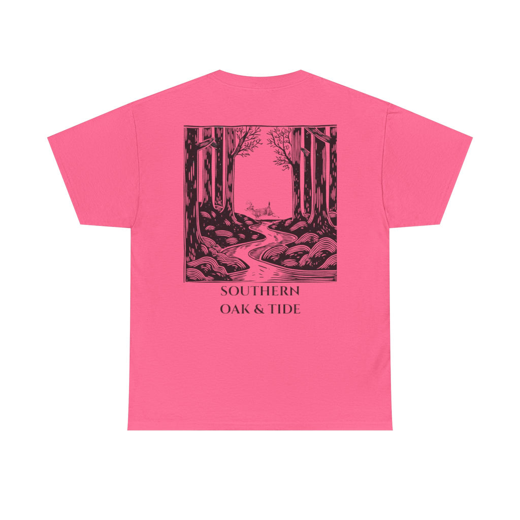 Unisex Heavy Cotton Tee(deer jumping across stream)