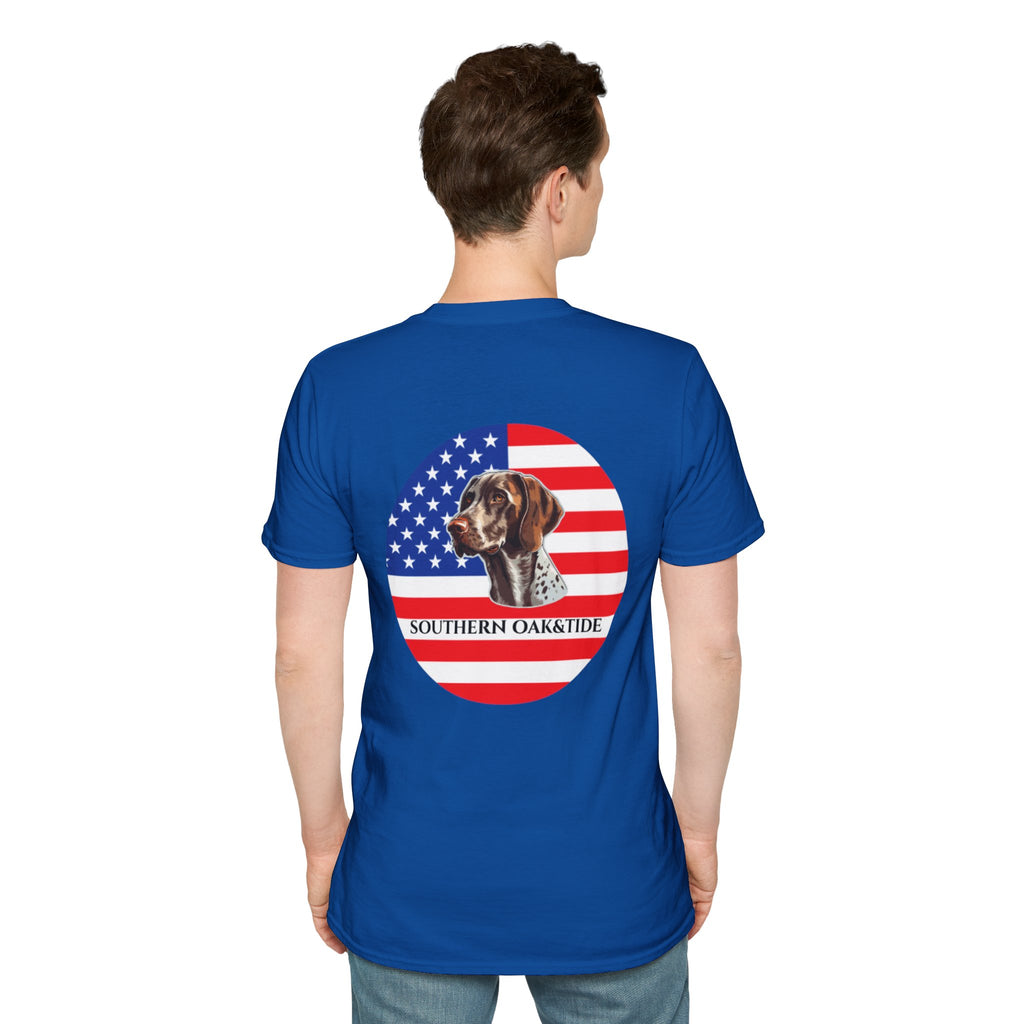 Patriotic Hunting Dog T-Shirt – “Southern Oak & Tide” USA Flag Tee