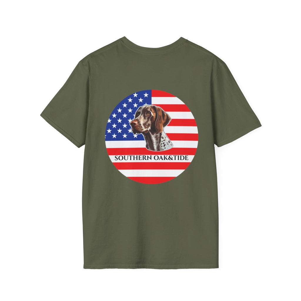 Patriotic Hunting Dog T-Shirt – “Southern Oak & Tide” USA Flag Tee