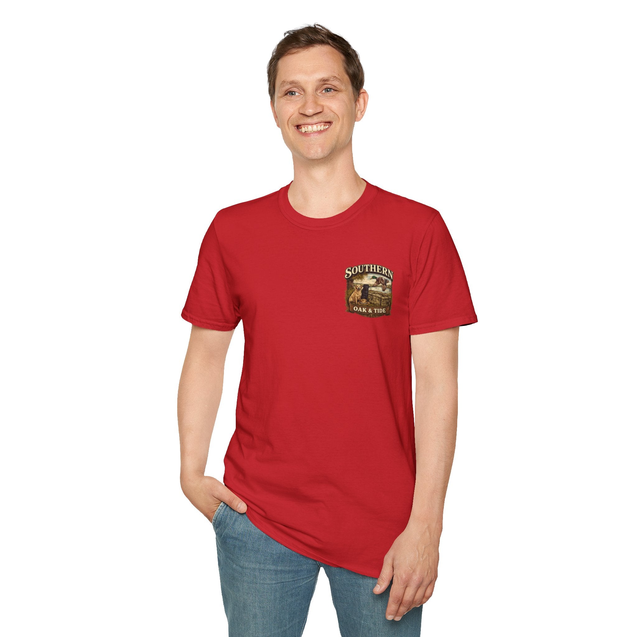 Southern Oak & Tide T-Shirt — Hunting Dogs, Duck & Sunset Graphic Tee
