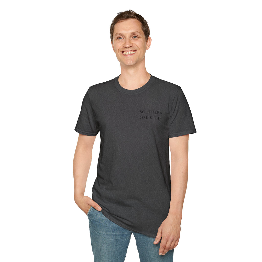 Southern Oaktide Fishing Tee — Sunset Boat Graphic T-Shirt