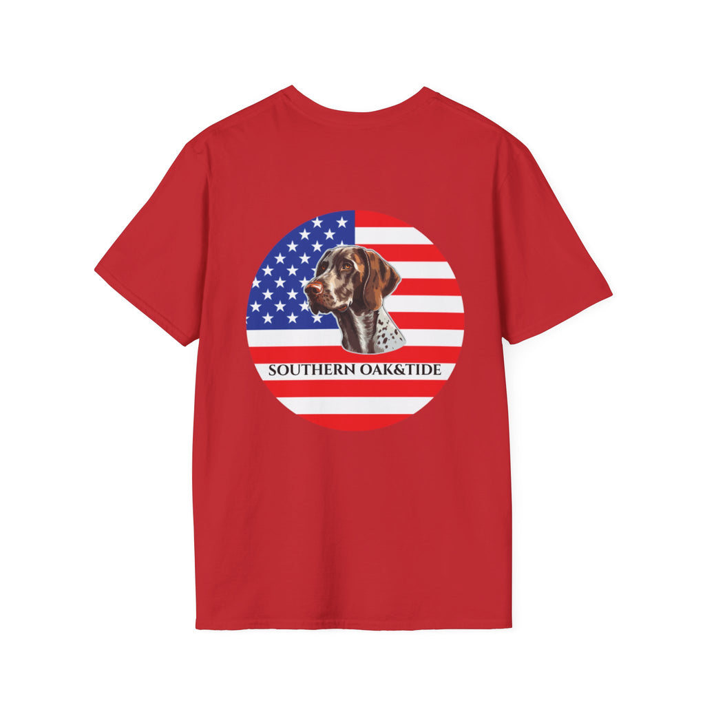 Patriotic Hunting Dog T-Shirt – “Southern Oak & Tide” USA Flag Tee