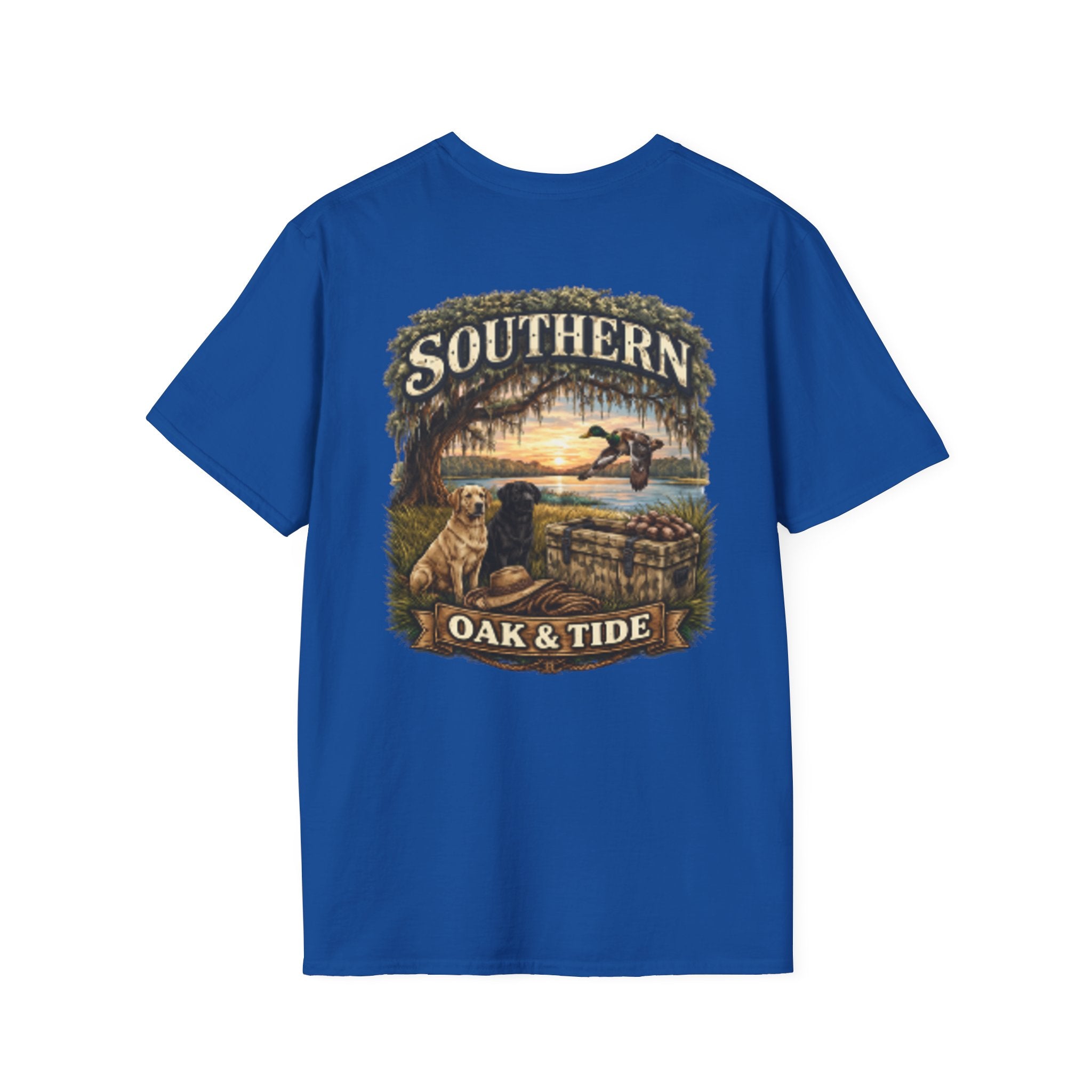Southern Oak & Tide T-Shirt — Hunting Dogs, Duck & Sunset Graphic Tee