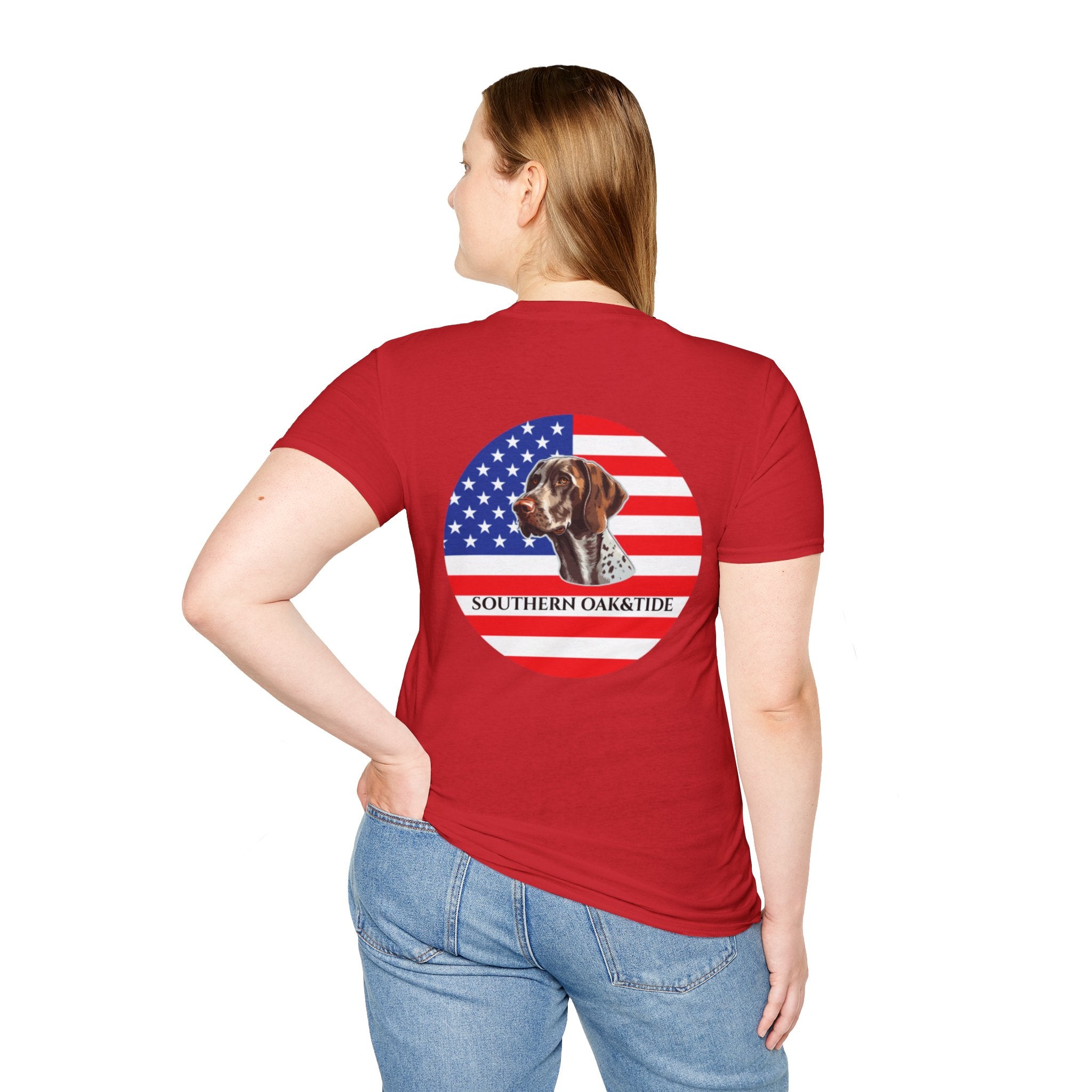 Patriotic Hunting Dog T-Shirt – “Southern Oak & Tide” USA Flag Tee