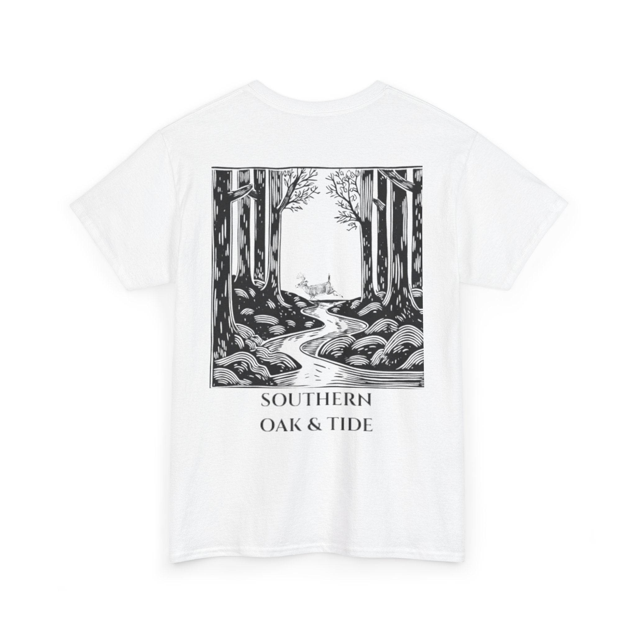 Unisex Heavy Cotton Tee(deer jumping across stream)