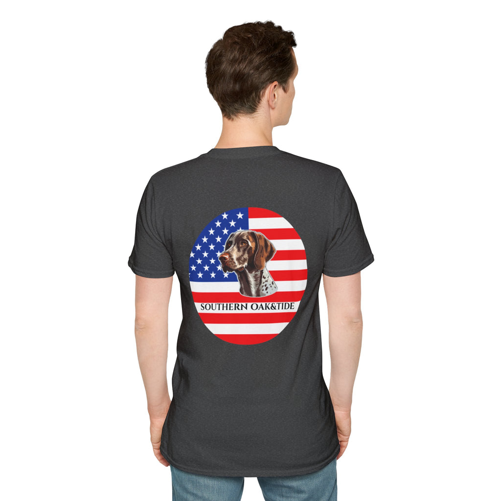 Patriotic Hunting Dog T-Shirt – “Southern Oak & Tide” USA Flag Tee